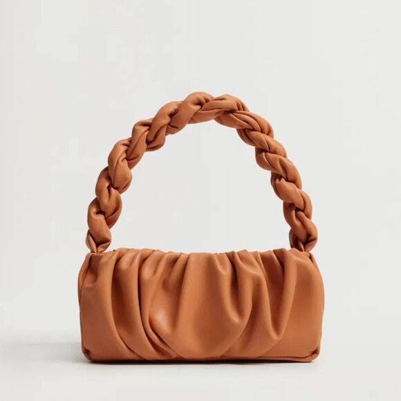 Mango Handbags - Mango Twisted Strap Baguette Bag Small Underarm Shoulder Bag Zipper Closure